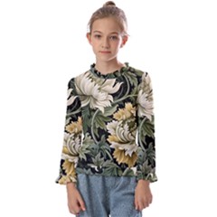 Flower Blossom Bloom Botanical Spring Nature Floral Pattern Leaves Kids  Frill Detail T-shirt