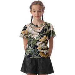 Flower Blossom Bloom Botanical Spring Nature Floral Pattern Leaves Kids  Front Cut T-shirt by Maspions