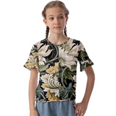 Flower Blossom Bloom Botanical Spring Nature Floral Pattern Leaves Kids  Cuff Sleeve Scrunch Bottom T-shirt