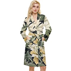 Flower Blossom Bloom Botanical Spring Nature Floral Pattern Leaves Long Sleeve Velvet Robe