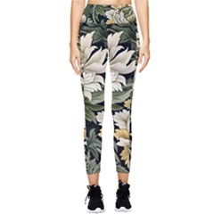 Flower Blossom Bloom Botanical Spring Nature Floral Pattern Leaves Pocket Leggings  by Maspions