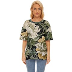 Flower Blossom Bloom Botanical Spring Nature Floral Pattern Leaves Oversized Basic T-shirt by Maspions