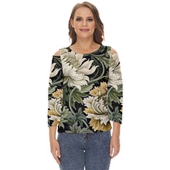 Flower Blossom Bloom Botanical Spring Nature Floral Pattern Leaves Cut Out Wide Sleeve Top