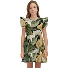 Flower Blossom Bloom Botanical Spring Nature Floral Pattern Leaves Kids  Winged Sleeve Dress by Maspions