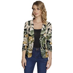 Flower Blossom Bloom Botanical Spring Nature Floral Pattern Leaves Women s One-button 3/4 Sleeve Short Jacket by Maspions