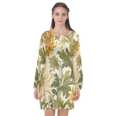 Flower Floral Pattern Floral Digital Paper Spring Flora Botanical Blossom Bloom Vintage Long Sleeve Chiffon Shift Dress 