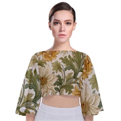 Flower Floral Pattern Floral Digital Paper Spring Flora Botanical Blossom Bloom Vintage Tie Back Butterfly Sleeve Chiffon Top