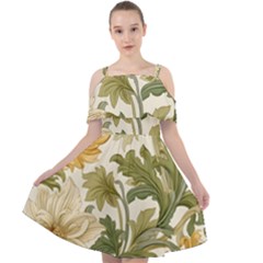 Flower Floral Pattern Floral Digital Paper Spring Flora Botanical Blossom Bloom Vintage Cut Out Shoulders Chiffon Dress