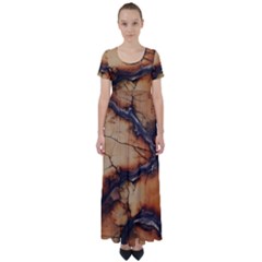 Texture Woodgrain Pattern Nature Wood Pattern High Waist Short Sleeve Maxi Dress