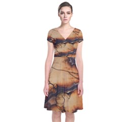 Texture Woodgrain Pattern Nature Wood Pattern Short Sleeve Front Wrap Dress