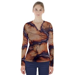 Texture Woodgrain Pattern Nature Wood Pattern V-neck Long Sleeve Top