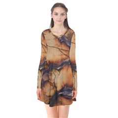 Texture Woodgrain Pattern Nature Wood Pattern Long Sleeve V-neck Flare Dress