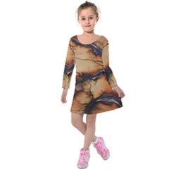 Texture Woodgrain Pattern Nature Wood Pattern Kids  Long Sleeve Velvet Dress