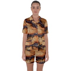 Texture Woodgrain Pattern Nature Wood Pattern Satin Short Sleeve Pajamas Set by Maspions