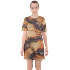 Texture Woodgrain Pattern Nature Wood Pattern Sixties Short Sleeve Mini Dress