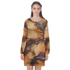 Texture Woodgrain Pattern Nature Wood Pattern Long Sleeve Chiffon Shift Dress 