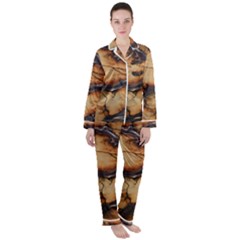 Texture Woodgrain Pattern Nature Wood Pattern Women s Long Sleeve Satin Pajamas Set	