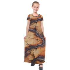 Texture Woodgrain Pattern Nature Wood Pattern Kids  Short Sleeve Maxi Dress