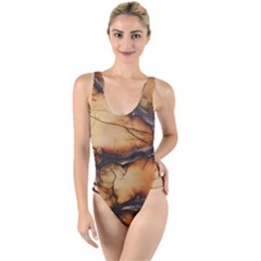 Texture Woodgrain Pattern Nature Wood Pattern High Leg Strappy Swimsuit