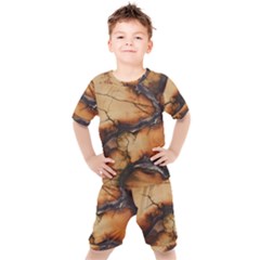 Texture Woodgrain Pattern Nature Wood Pattern Kids  T-shirt And Shorts Set