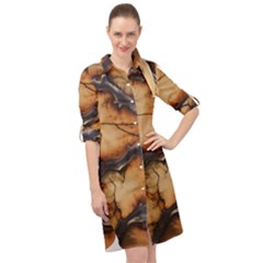 Texture Woodgrain Pattern Nature Wood Pattern Long Sleeve Mini Shirt Dress