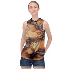 Texture Woodgrain Pattern Nature Wood Pattern High Neck Satin Top