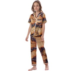 Texture Woodgrain Pattern Nature Wood Pattern Kids  Satin Short Sleeve Pajamas Set