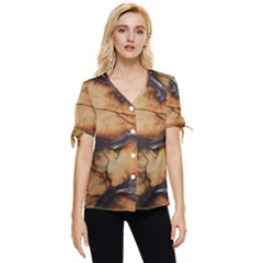 Texture Woodgrain Pattern Nature Wood Pattern Bow Sleeve Button Up Top