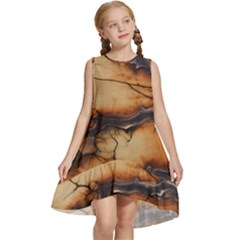 Texture Woodgrain Pattern Nature Wood Pattern Kids  Frill Swing Dress