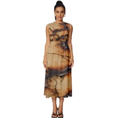 Texture Woodgrain Pattern Nature Wood Pattern Sleeveless Round Neck Midi Dress