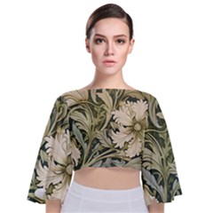 Flower Floral Pattern Floral Digital Paper Spring Flora Botanical Blossom Bloom Vintage Art Tie Back Butterfly Sleeve Chiffon Top