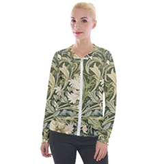 Flower Floral Pattern Floral Digital Paper Spring Flora Botanical Blossom Bloom Vintage Art Velvet Zip Up Jacket