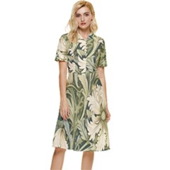 Flower Floral Pattern Floral Digital Paper Spring Flora Botanical Blossom Bloom Vintage Art Button Top Knee Length Dress