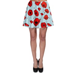 Poppies Flowers Red Seamless Pattern Skater Skirt