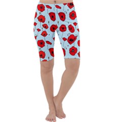 Poppies Flowers Red Seamless Pattern Cropped Leggings 