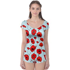 Poppies Flowers Red Seamless Pattern Boyleg Leotard 