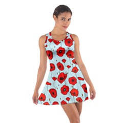 Poppies Flowers Red Seamless Pattern Cotton Racerback Dress