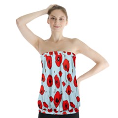 Poppies Flowers Red Seamless Pattern Strapless Top