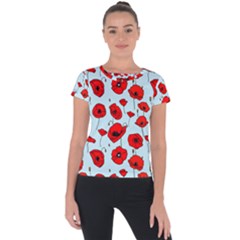 Poppies Flowers Red Seamless Pattern Short Sleeve Sports Top  by Maspions