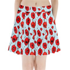 Poppies Flowers Red Seamless Pattern Pleated Mini Skirt