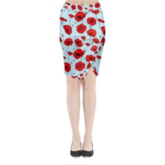 Poppies Flowers Red Seamless Pattern Midi Wrap Pencil Skirt