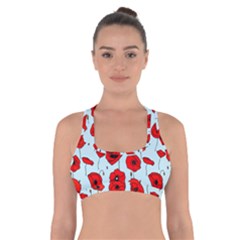 Poppies Flowers Red Seamless Pattern Cross Back Sports Bra by Maspions