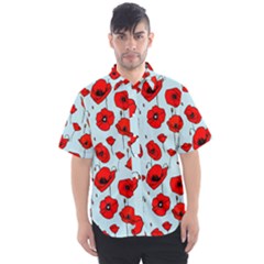 Poppies Flowers Red Seamless Pattern Men s Short Sleeve Shirt