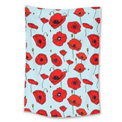 Poppies Flowers Red Seamless Pattern Large Tapestry