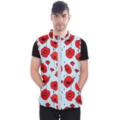 Poppies Flowers Red Seamless Pattern Men s Puffer Vest