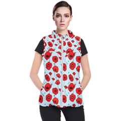 Poppies Flowers Red Seamless Pattern Women s Puffer Vest