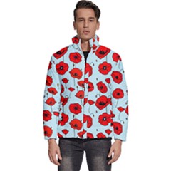 Poppies Flowers Red Seamless Pattern Men s Puffer Bubble Jacket Coat