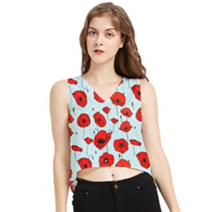 Poppies Flowers Red Seamless Pattern V-neck Cropped Tank Top by Maspions