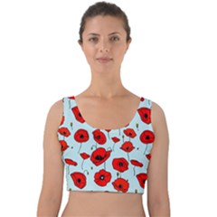 Poppies Flowers Red Seamless Pattern Velvet Crop Top