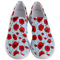 Poppies Flowers Red Seamless Pattern Women s Lightweight Slip Ons by Maspions